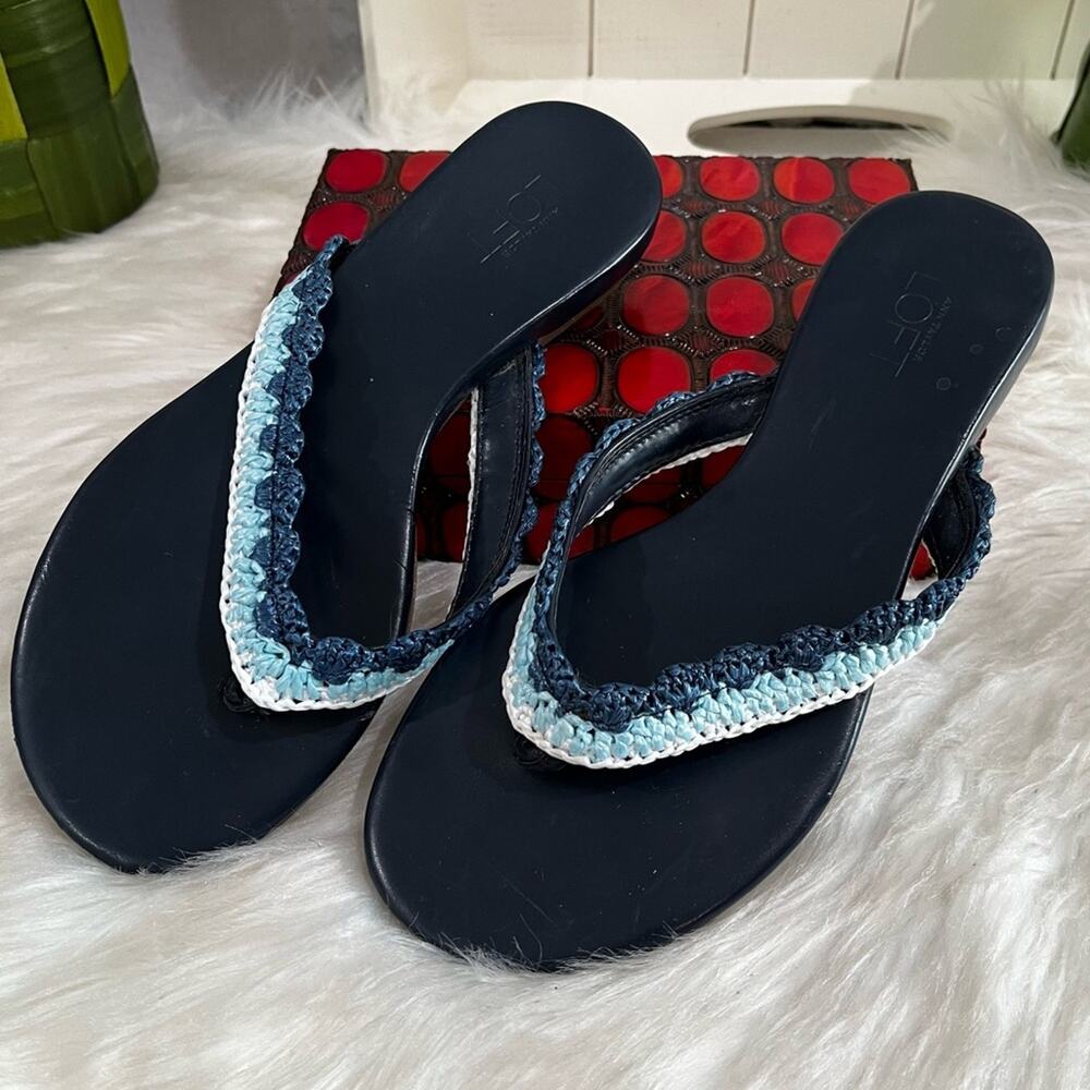 NEW LOFT Crochet Tri Tone Multicolor Blue Flip Flop Thong Slide Sandal 5/5.5